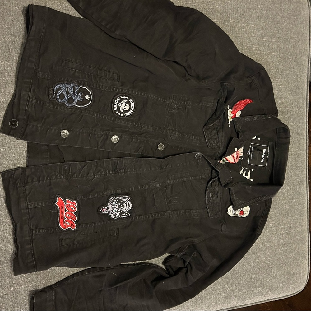 Black Bomber Jacket with Embroidered Patches